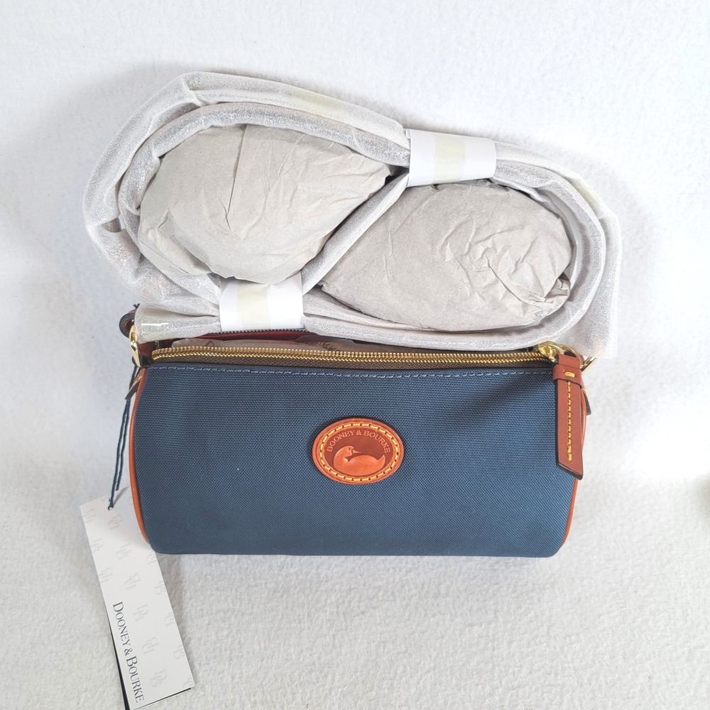 Dooney & Bourke Womens Buffy Crossbody Nylon Leather Trim Small Navy Blue Preppy